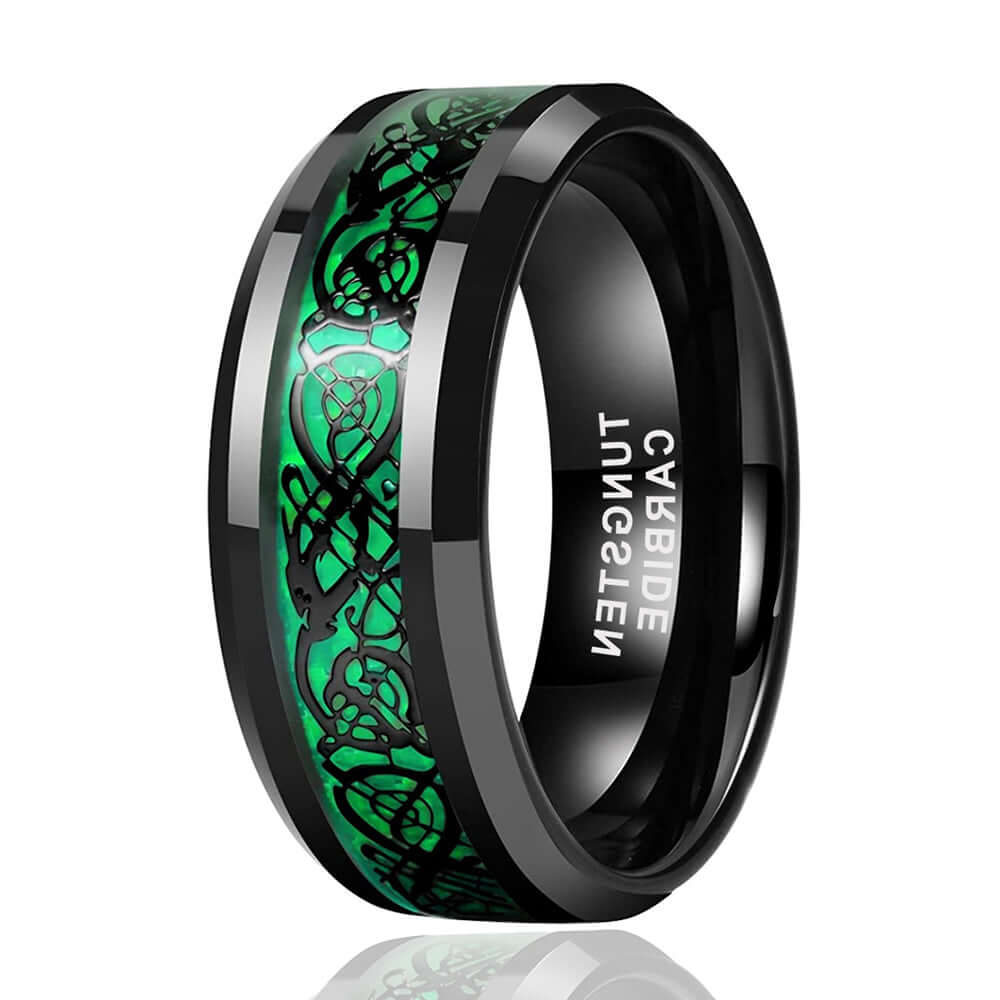 TGA Celtic Dragon Inlay Promise Band Men's Wedding Band-Mens Tungsten Carbide Ring-The Great Arctic