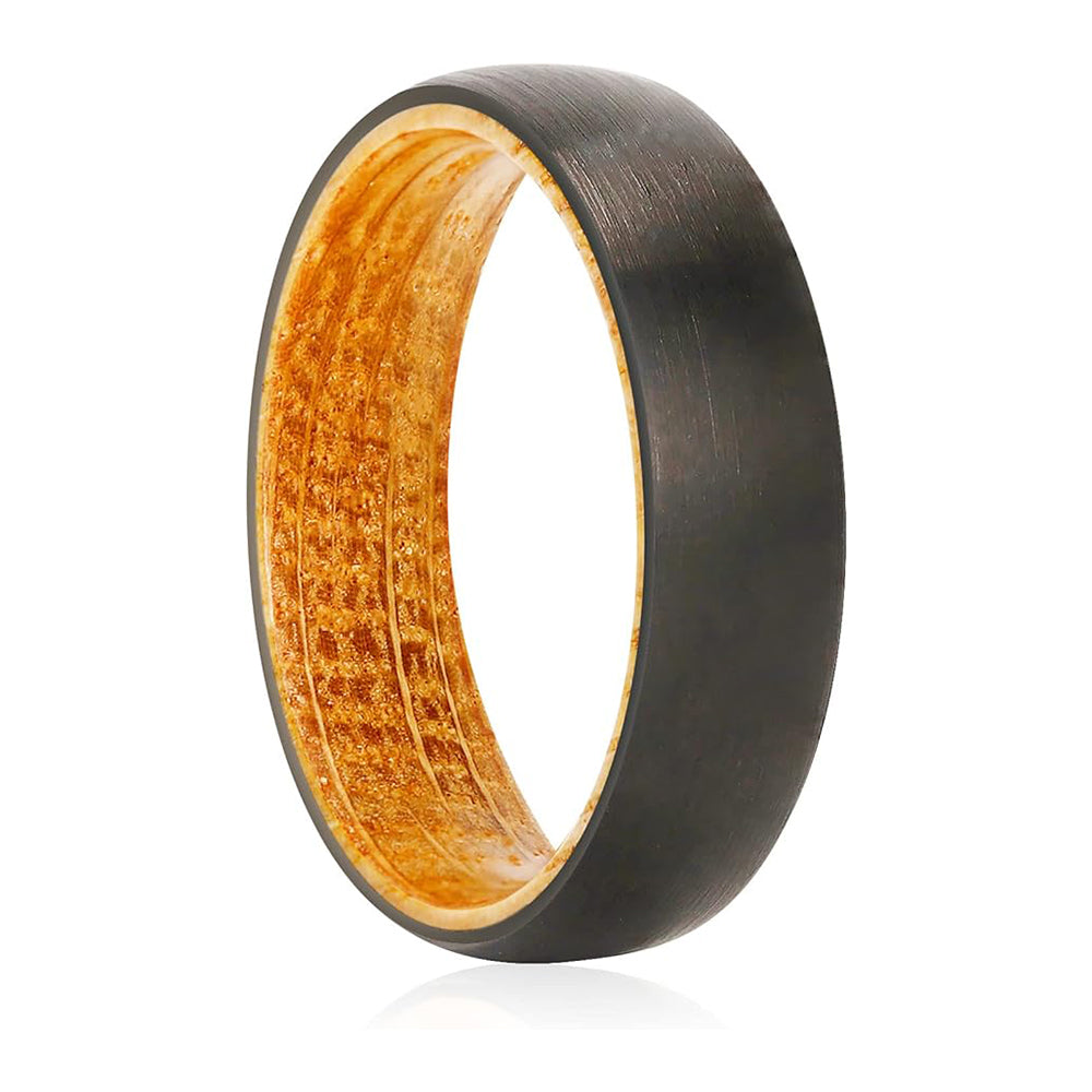 Whiskey Barrel Wood Inlaid Comfort Black Tungsten Ring-Mens Tungsten Carbide Ring-The Great Arctic