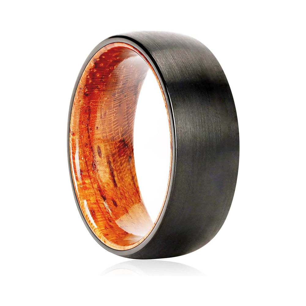 Rosewood Inlaid Black Tungsten Ring-Mens Tungsten Carbide Ring-The Great Arctic