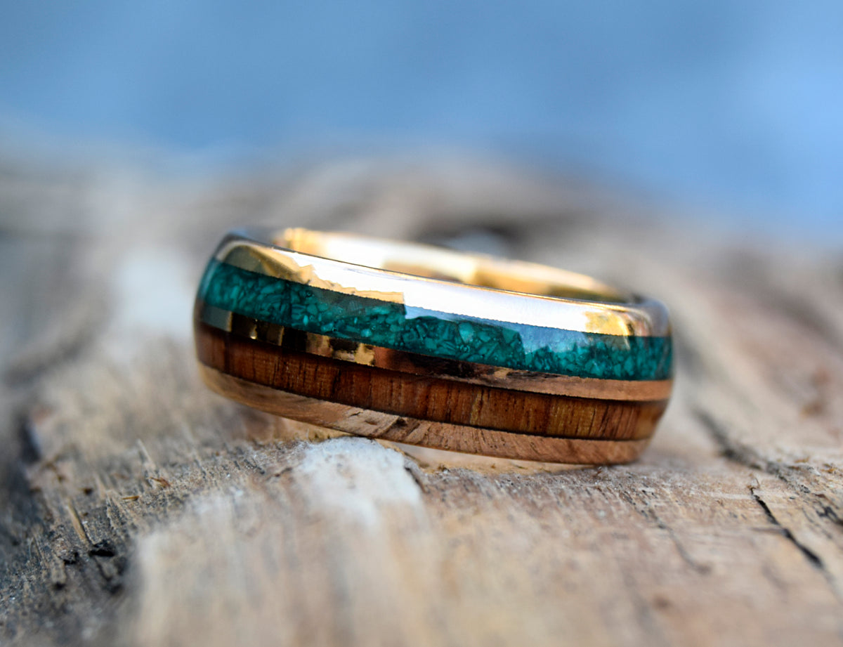 Malachite & Koa Wood Tungsten Ring Wedding Band-Mens Tungsten Carbide Ring-The Great Arctic