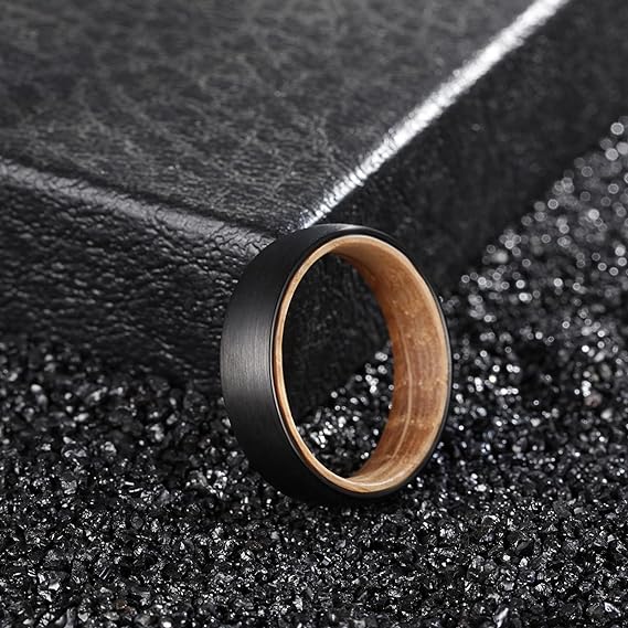 Whiskey Barrel Wood Inlaid Comfort Black Tungsten Ring-Mens Tungsten Carbide Ring-The Great Arctic