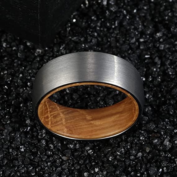 Whiskey Barrel Wood Inlaid Comfort Silver Tungsten Ring-Mens Tungsten Carbide Ring-The Great Arctic