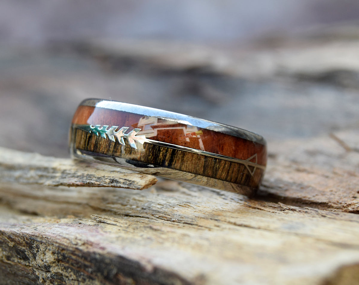 Koa Wood Arrow Inlay Tungsten Ring-Mens Tungsten Carbide Ring-The Great Arctic
