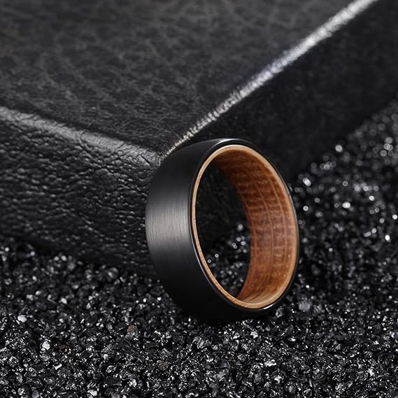 Whiskey Barrel Wood Inlaid Comfort Black Tungsten Ring-Mens Tungsten Carbide Ring-The Great Arctic