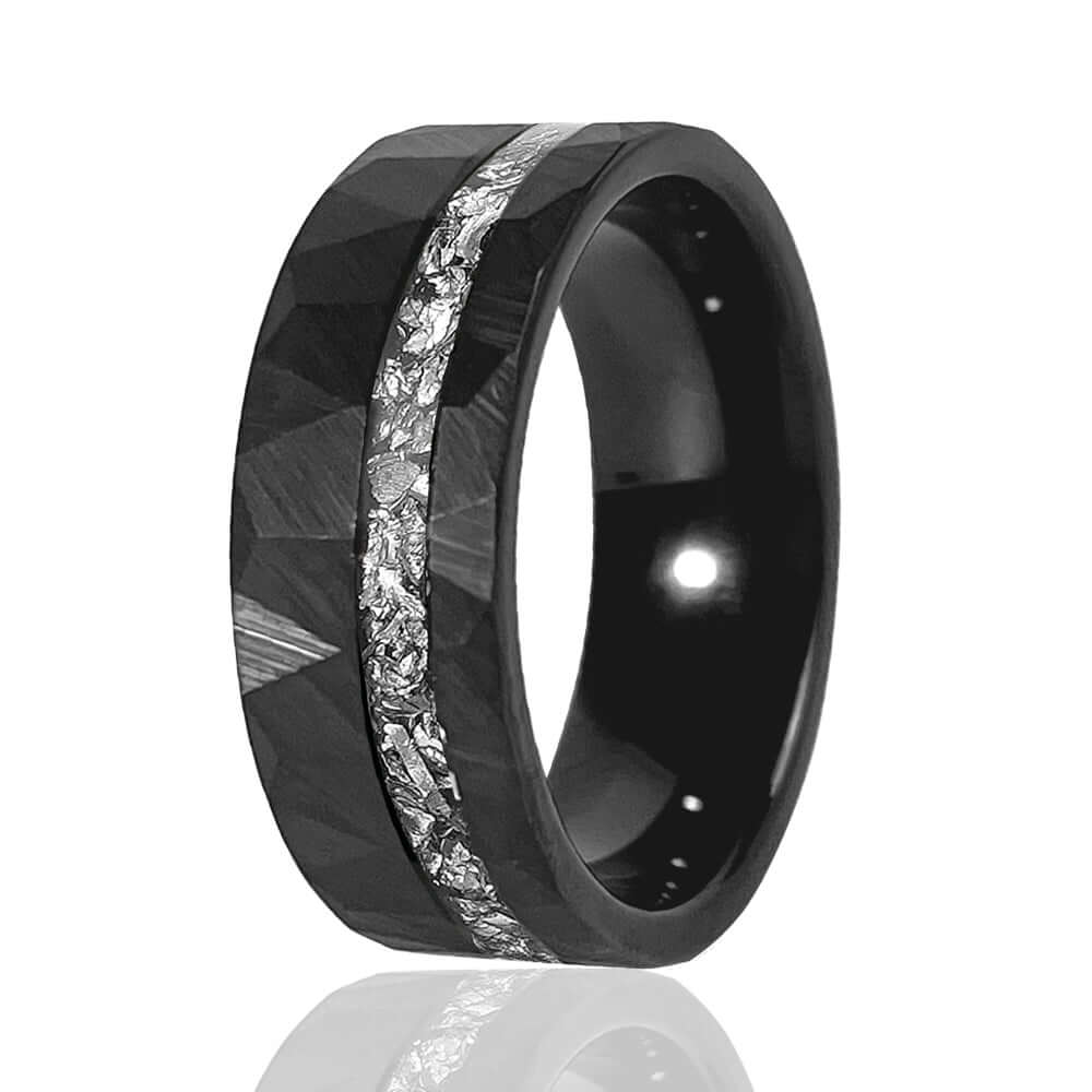 TGA Black Hammered Finished Meteorite Inlay Wedding Band-Mens Tungsten Carbide Ring-The Great Arctic