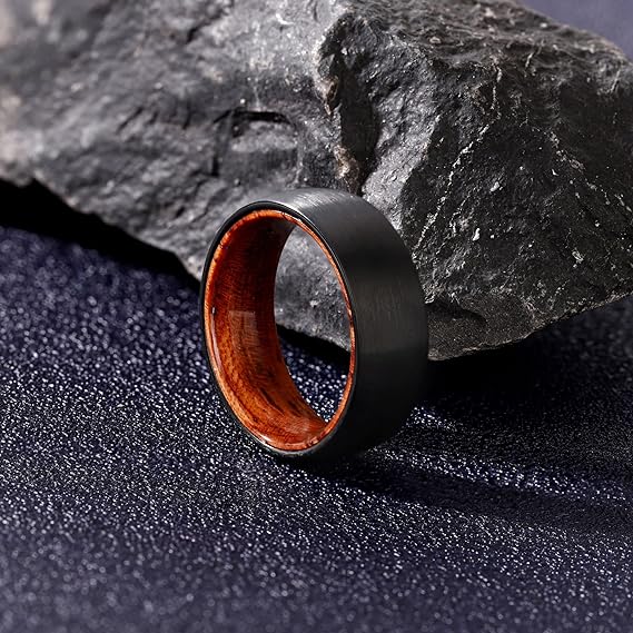 Rosewood Inlaid Black Tungsten Ring-Mens Tungsten Carbide Ring-The Great Arctic