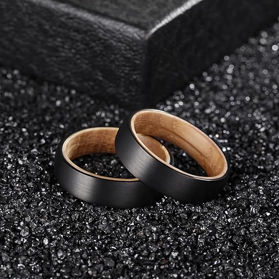 Whiskey Barrel Wood Inlaid Comfort Black Tungsten Ring-Mens Tungsten Carbide Ring-The Great Arctic