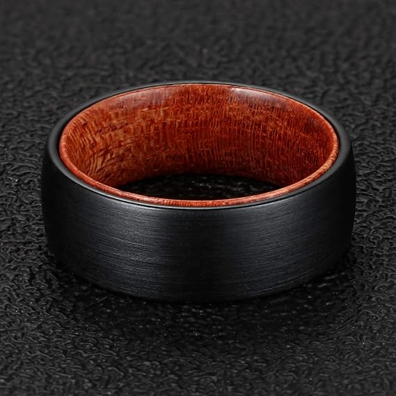 Rosewood Inlaid Black Tungsten Ring-Mens Tungsten Carbide Ring-The Great Arctic