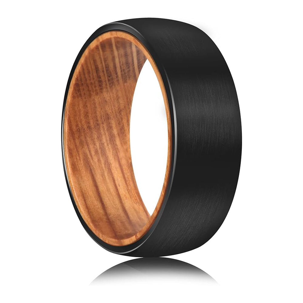 Whiskey Barrel Wood Inlaid Comfort Black Tungsten Ring-Mens Tungsten Carbide Ring-The Great Arctic