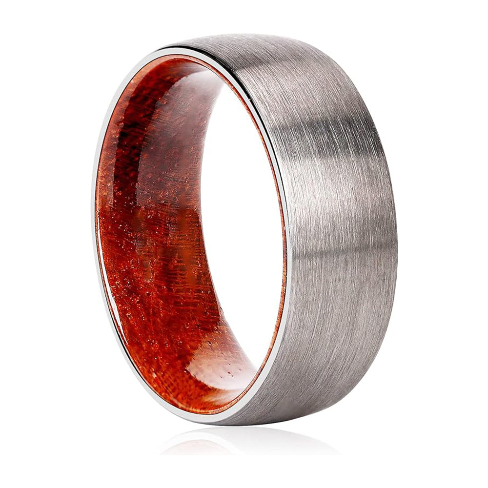 Rosewood Inlaid Silver Tungsten Ring-Mens Tungsten Carbide Ring-The Great Arctic