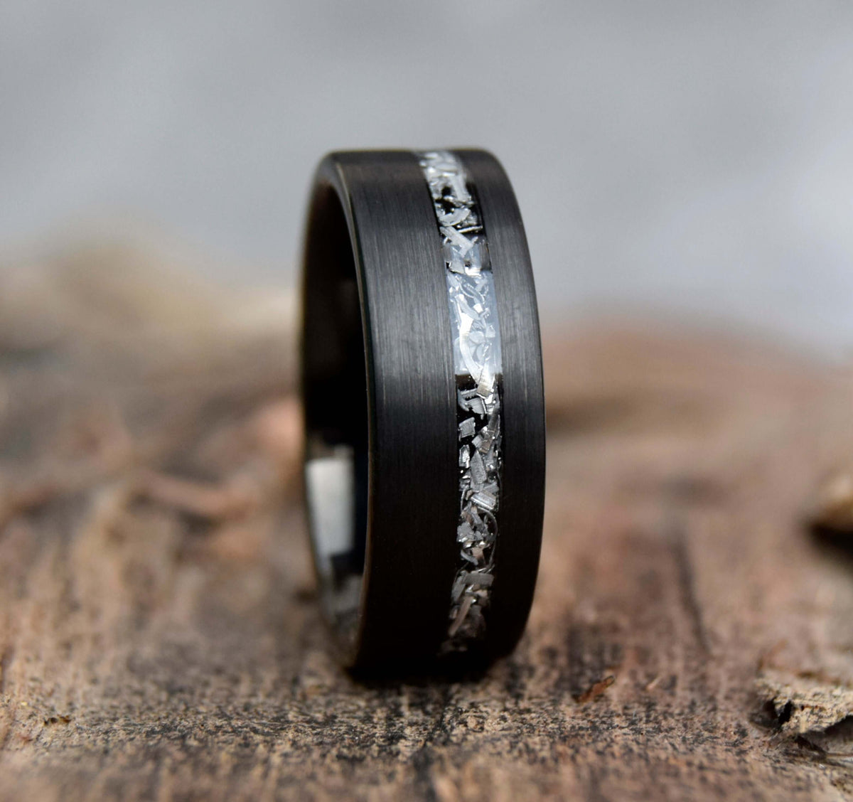 Classic Black Meteorite Shaving Inlay Tungsten Ring-Mens Tungsten Carbide Ring-The Great Arctic