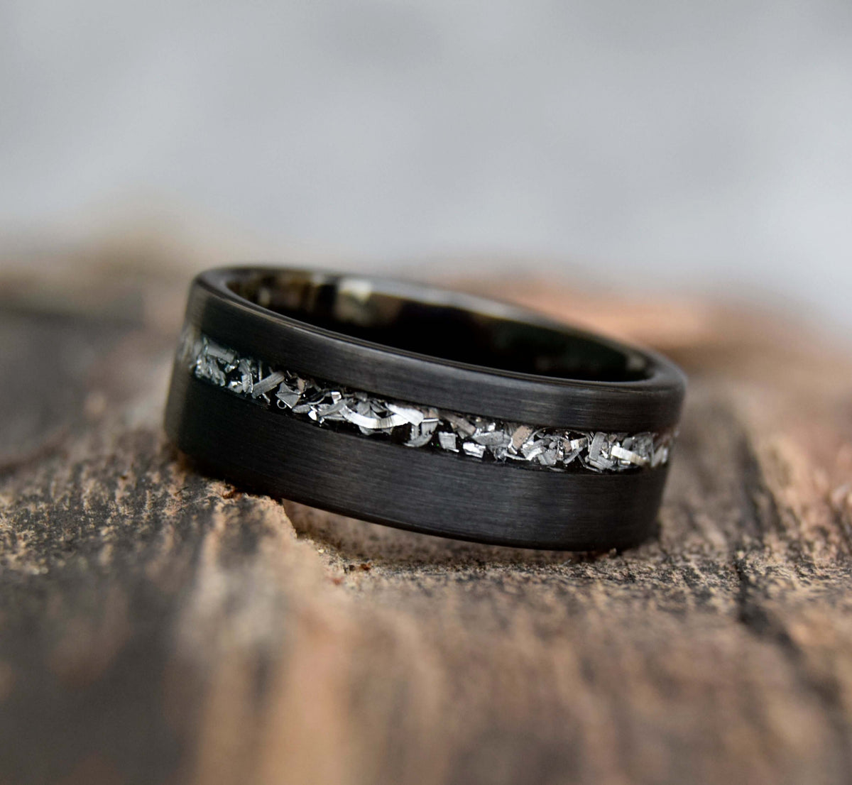 Classic Black Meteorite Shaving Inlay Tungsten Ring-Mens Tungsten Carbide Ring-The Great Arctic