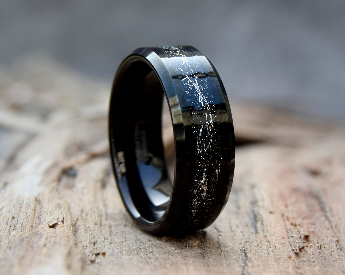 Meteorite Inlay Tungsten Ring-Mens Tungsten Carbide Ring-The Great Arctic