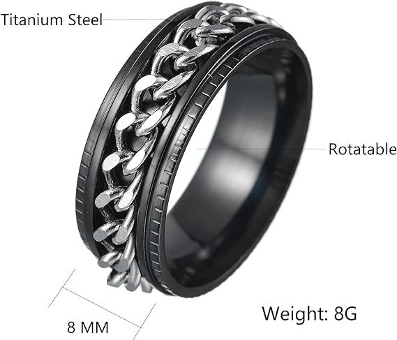 Titanium Steel With Fidget Chain Spinner Black Anxiety Ring-Mens Titanium Anxiety Rings-The Great Arctic