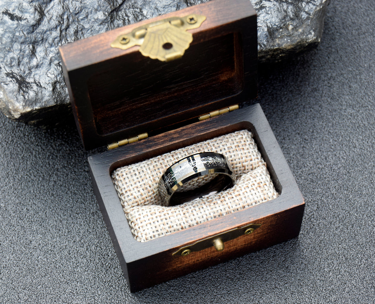 Meteorite Inlay Tungsten Ring-Mens Tungsten Carbide Ring-The Great Arctic