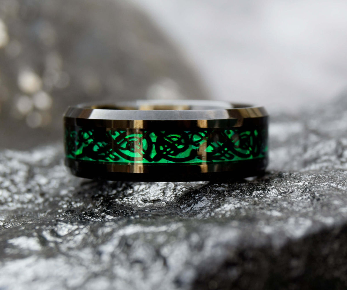 Celtic Dragon Inlay Tungsten Ring-Mens Tungsten Carbide Ring-The Great Arctic