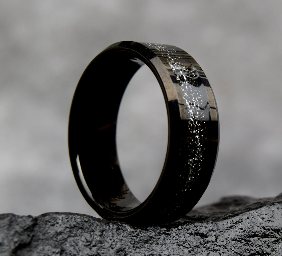 Meteorite Inlay Tungsten Ring-Mens Tungsten Carbide Ring-The Great Arctic