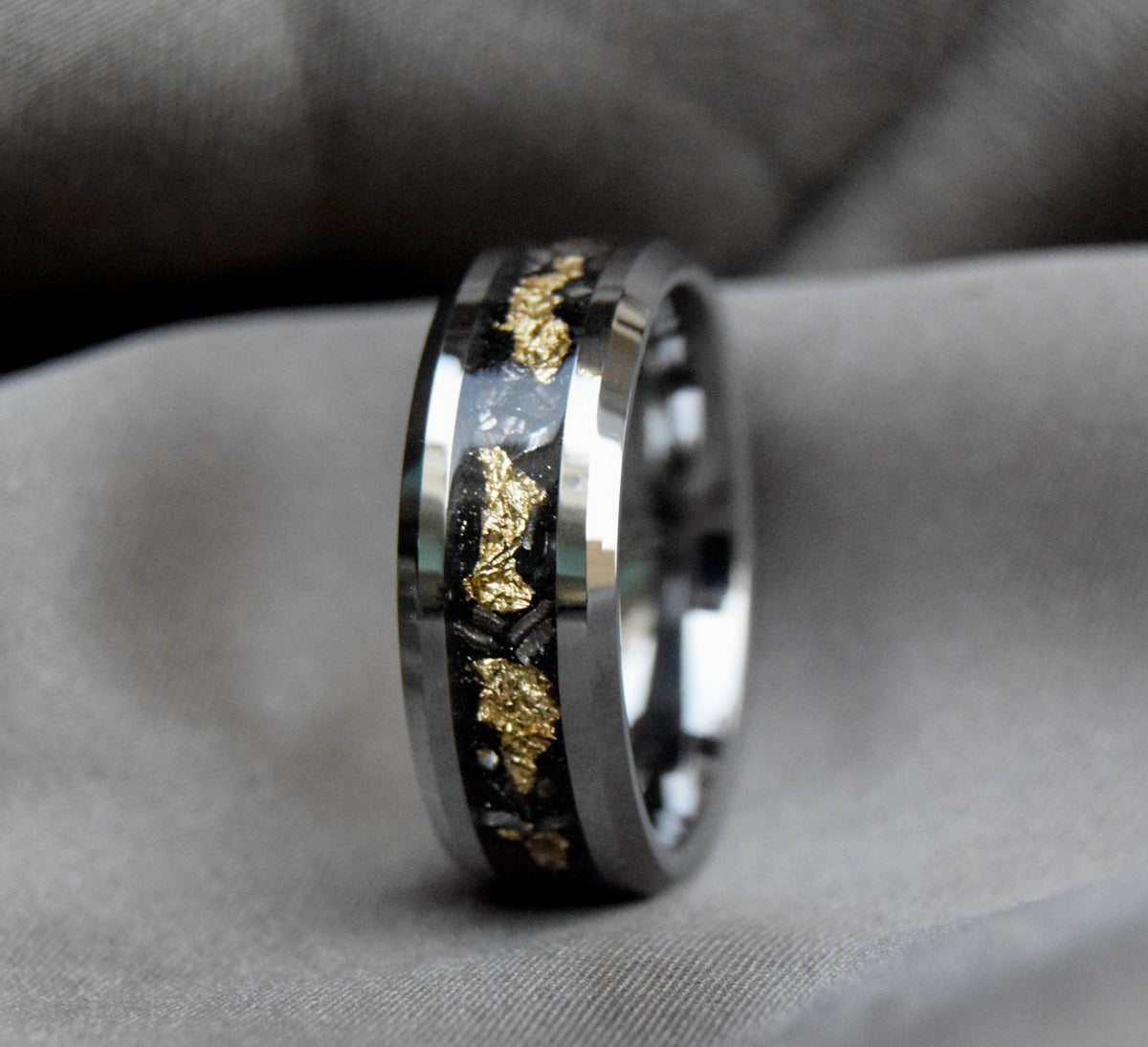 Sandstone Gold Leaf With Meteorite Silver Tungsten Ring-Mens Tungsten Carbide Ring-The Great Arctic