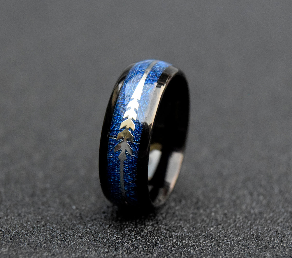 Blue Meteorite Arrow Inlay Tungsten Ring-Mens Tungsten Carbide Ring-The Great Arctic