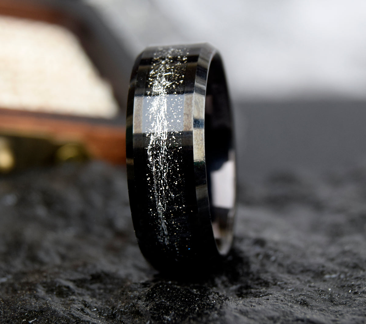 Meteorite Inlay Tungsten Ring-Mens Tungsten Carbide Ring-The Great Arctic