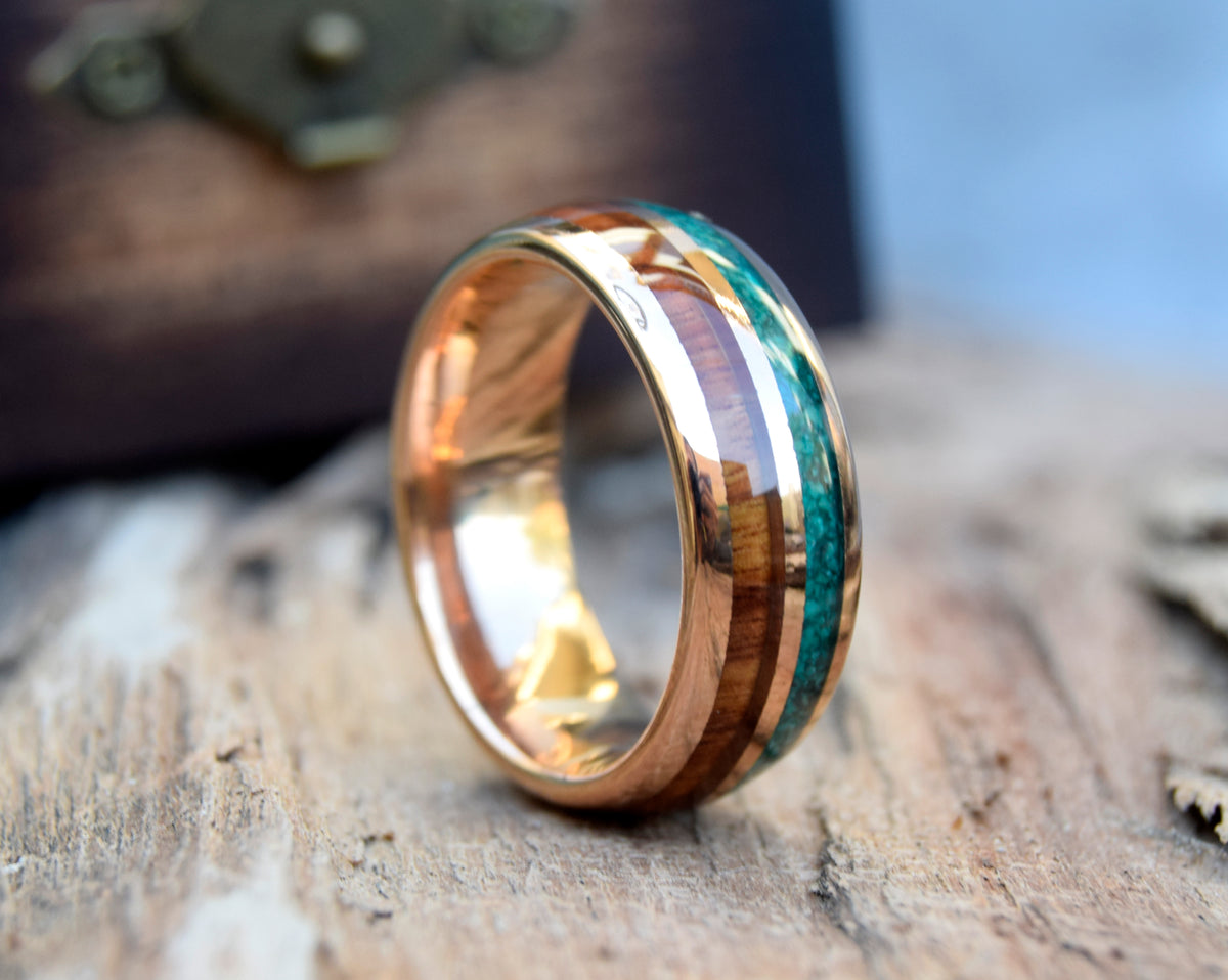 Malachite & Koa Wood Tungsten Ring Wedding Band-Mens Tungsten Carbide Ring-The Great Arctic
