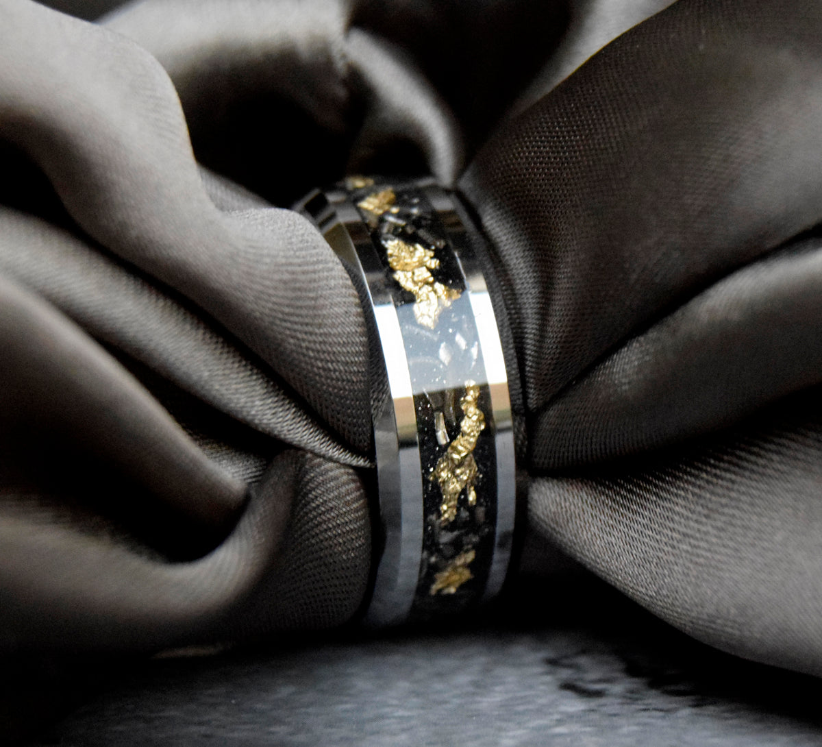 Sandstone Gold Leaf With Meteorite Silver Tungsten Ring-Mens Tungsten Carbide Ring-The Great Arctic